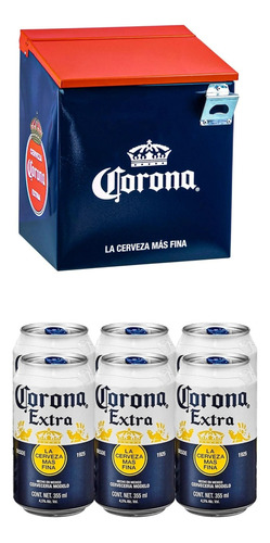 Hielera Metálica Con Destapador + 6 Latas De Cerveza Corona