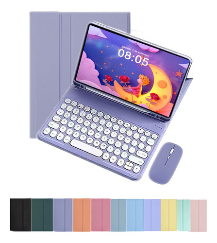 Teclado Redondo E Mouse E Capa Para Samsung Tab S6 Lite 10,4