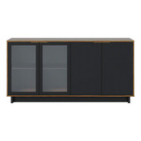 Buffet Balcão Aparador 4 Portas Vidro E Mdf Vitória Colibri Cor Noce/preto