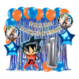 Decoracion Dragon Ball Saiyajin Azul Naranja Cortina Feston