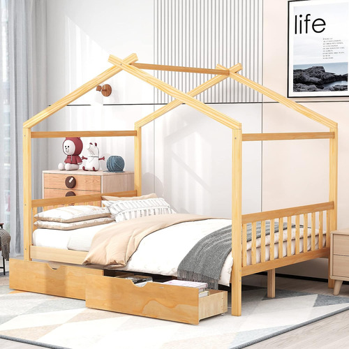 Tartop Full House Bed For Kids, Wooden Full Size House Bed F