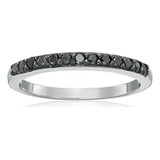 Vir Anillo Diamantes Negros Cttw Plata 925 Con 13 Piedras Re