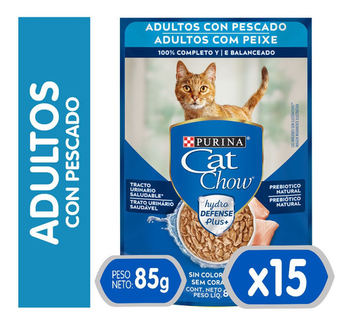 15x Alimento Gato Cat Chow Adultos Pescado Sobre 85g Pack Np