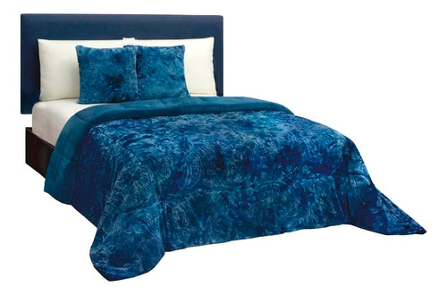 Cobertor King Size Bison Azul Marmoleado 2 Vistas