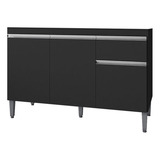 Balcão Gabinete De Pia 120cm 3 Portas 1 Gaveta Tatiane Preto