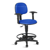 Cadeira Caixa Alta Secretaria Braco Rodízios Rv Azul
