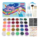 Glitter Tattoos Kit Gift For Kids 30 Colors Waterproof Temp.