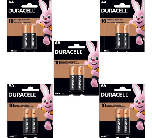 5x Cartela C/ 2 Pilha Aa Duracell Pequena 2a - Original 