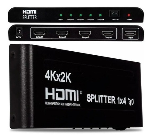 Splitter Hdmi Divisor Hdcp 1 Entrada 4 Saídas 4k 1x4 3d