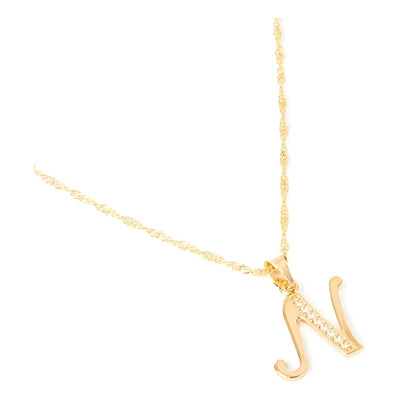 Dije Inicial Letra N Ametrinaa Zirconias Chapa Oro 18k Dorado 50cm