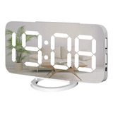 Reloj Despertador Digital, Pantalla Led Con Espejo Grande, N