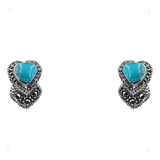 Aretes Marquesita Corazon Turquesa  Plata 925 Con Envio