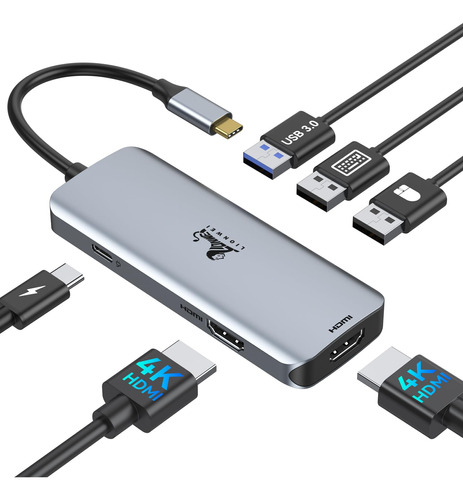 Adaptador Usb C Dual Hdmi 4k Dell/lenovo/hp