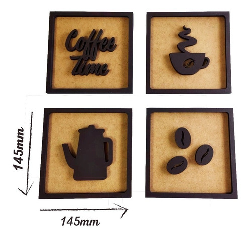 Kit Quadrinhos Decorativos Café Cozinha Madeira Mdf Frase