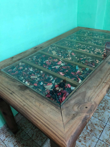 Mesa Floral Rústica De Vidrio Y Madera 152x84 Cm