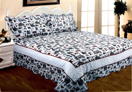 Cubrecama Verano Estampado Quilt 2 1/2 Plza Queen Reversible