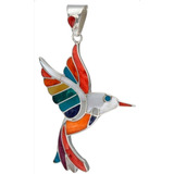 Colgante Colibrí  Plata 925 Piedras Naturales Multicolor  