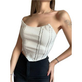 Top Tipo Corset Bengalina Con Tachas Moda Mujer