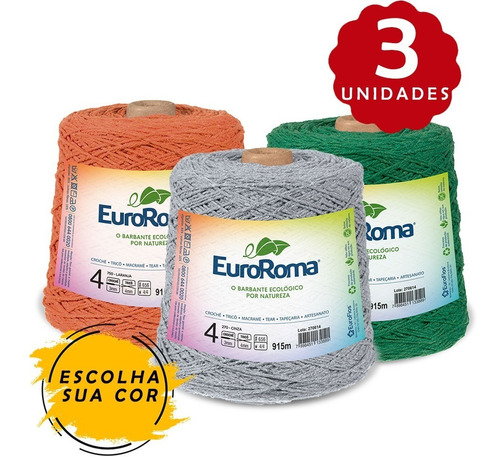 Kit Barbante Euroroma 600g Fio Nº4 - 3 Und Escolha Sua Cor