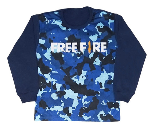Camiseta Infantil Manga Longa Freefire Azul Escuro - 14