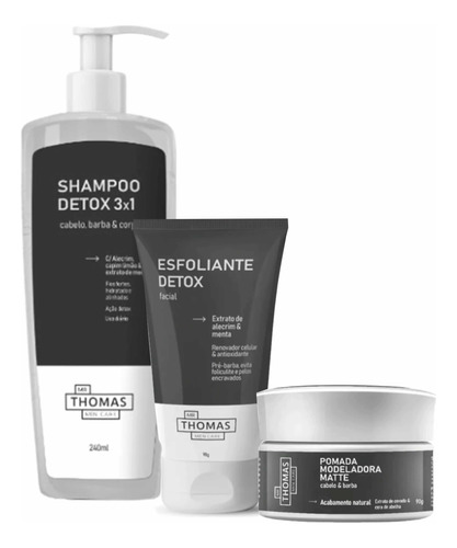 Kit Shampoo Esfoliante Facial Pomada Modeladora Barba Cabelo