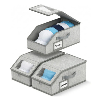 3pcs Organizador Gorras De Béisbol Puede Contener Hasta 36,Ventana Transparente,Porta Gorras Plegable con Cremallera Metálica Bidireccional,Apto para Guardar en Armarios, Cajones y Dormitorios (Gris) | Envío gratis