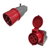 Plug + Tomada Sobrepor Vermelha 16a 3p+t-380/440vca Ip44 6h 380