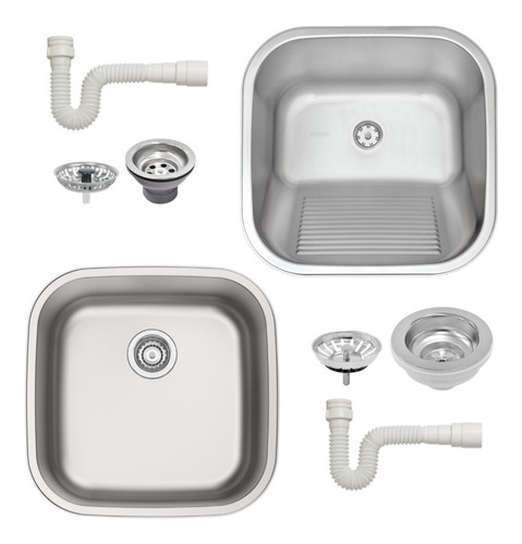 Kit Lavanderia Cuba Inox Tramontina Maxi + Tanque 40x40 Luxo