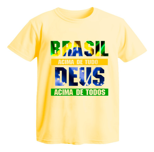 Camisa Deus Acima De Todos Brasil Acima De Tudo Azul Amarela