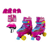 Roller Patins Infantil Rosa + Kit Proteção - Aventura