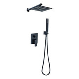 Solana Regadera De Baño De Lujo Con Sistema Interno Modelo Zaire Color Negro / Cabezal Cuadrado Con Salida De Agua Modo Lluvia Y Regadera De Mano Con Sistema Monomando