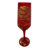 Taça Pomba Gira Vermelha Rosa Dourada Buffet Cristal 180ml