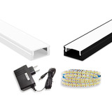 Kit Perfil Sobrepor Slim Aluminio 2m Com Fita 240led E Fonte Cor Da Luz Preto Branco-frio Tensão De Operação 12v 110v/220v