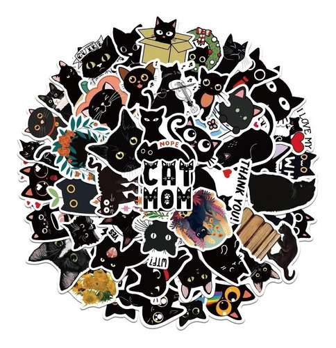 Gato Kawaii - Set De 50 Stickers / Calcomanias / Pegatinas