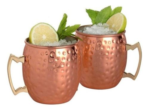 Kit 2 Canecas Moscow Mule Inox Cor Cobre Martelada 530 Ml