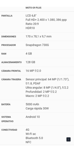 Celular Motorola G9 Plus 4gb Ram