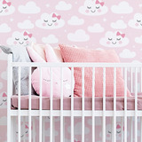 Papel Parede Quarto Menina Bebê Nuvem Rosa Laço Fofo 10m