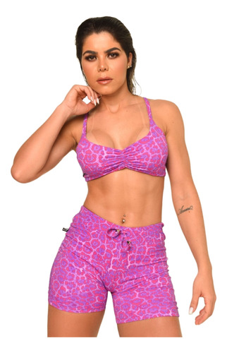 Conjunto Animal Print Zero Transparência Shorts E Top Bojo