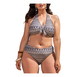 Conjunto Biquíni Plus Size Com Bojo Estampa Étnica, Até 54