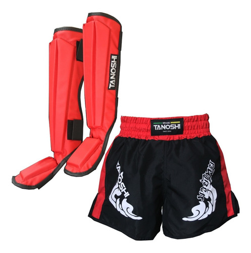 Kit Caneleira E Shorts Trng Vermelho Muaythai Sanda Kick Mma