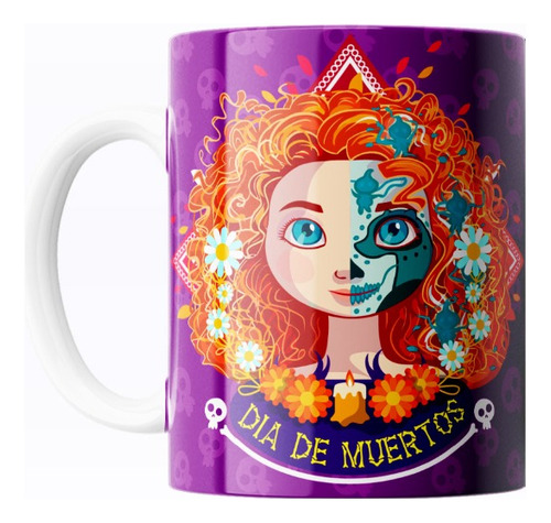 Taza De Cerámica Princesa Mérida Disney Día De Muertos 325ml