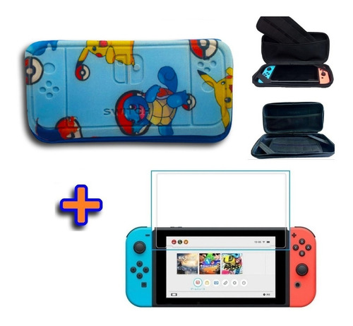 Case Estojo Nintendo Switch Pokemon Azul + Película Vidro