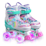 Patins Quad Infantil  Menina Arcoíris Tamanho Ajustável Led!