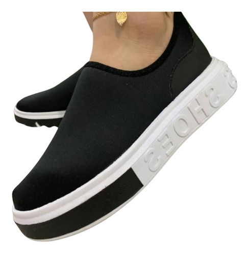 Tênis Meia Feminino Shoes Slip On Calce Facil Sneaker Preto