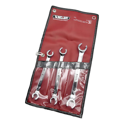 Juego de llaves abocinadas milimétricas de 3 piezas KN 4200-03M KNOVA Fabricadas en acero ,con los tamaños : 10 x 12 mm, 13 x 14 mm , 15 x 17 mm con estuche de vinil ideal para trabajos de mecánica | Meses sin interés