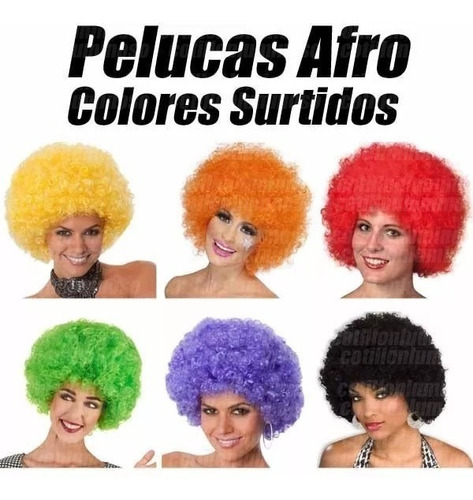 3 Pelucas Afro Colores Cotillon Luminoso Carioca Gorro
