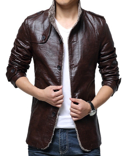 Chaqueta De Cuero Para Hombre Con Interior De Piel Invierno