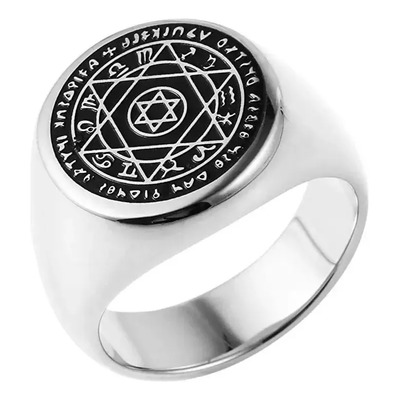 Compatible Anillo Amuleto Rey Salomón Acero Inoxidable