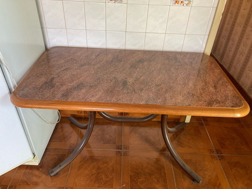 Mesa Rectangular, Base Formica Y Bordes Madera,patas De Caño