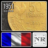 Francia - 50 Centimes - Año 1951 - Km #918 - Gallo